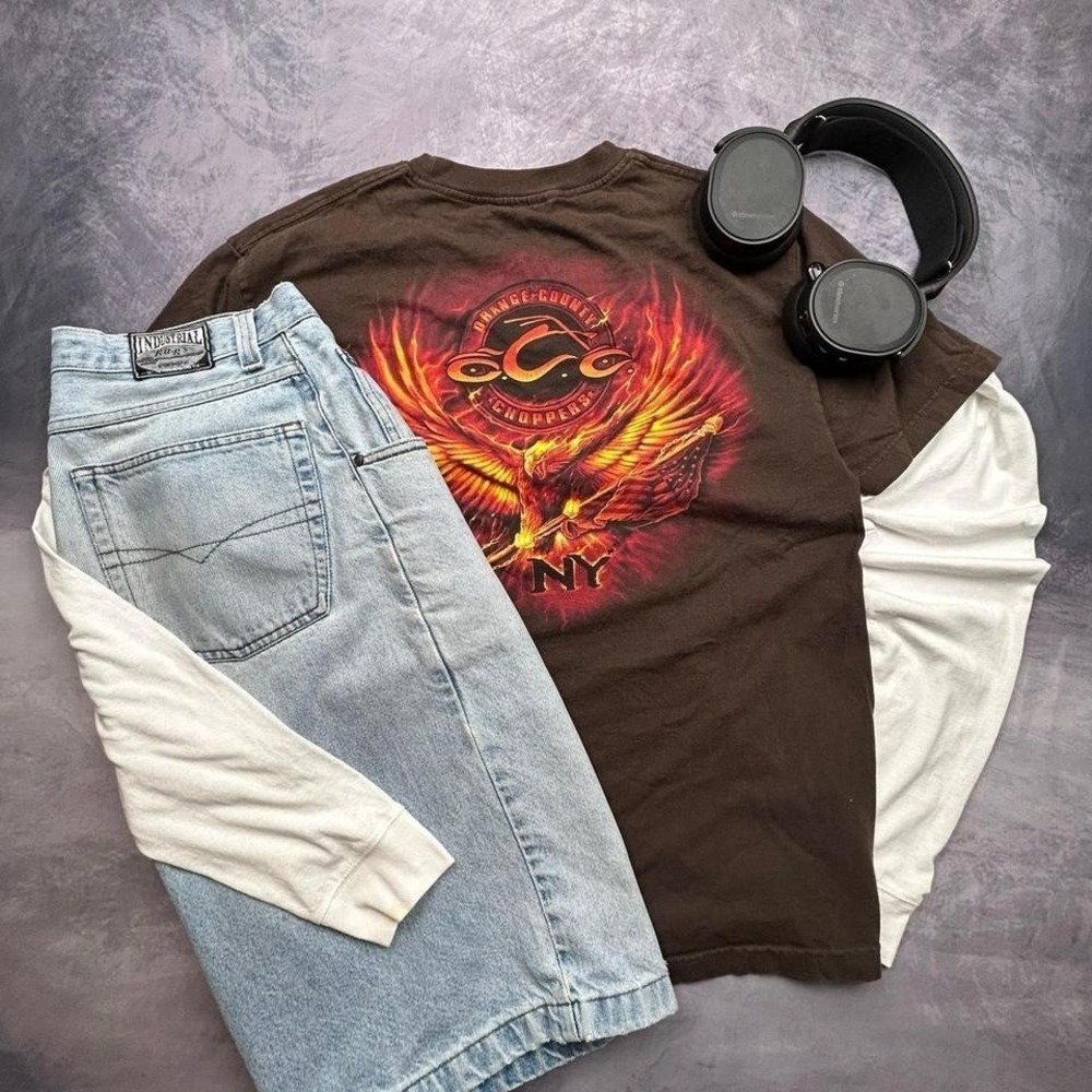 Y2K OCC Orange County Choppers Flame Eagle Brown Tee‎ Grunge Skater Shirt L